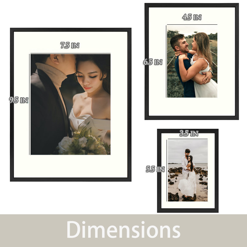 Luray 7 Piece Matte Metal Gallery Picture Frame with Real Glass Set, Black