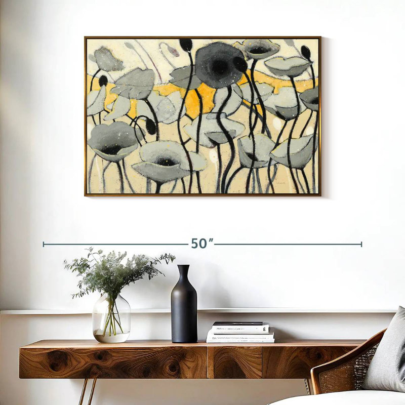 Fleur de jour de neige gris, Cadre flottant doré, 37 po x 25 po