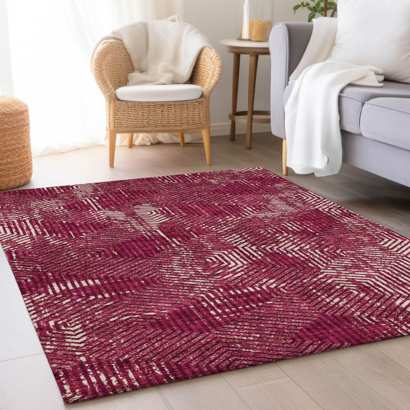 Tapis bourgogne de qualité supérieure lavable à la machine Prisco, Rectangle 5 pi x 7 pi 6 po