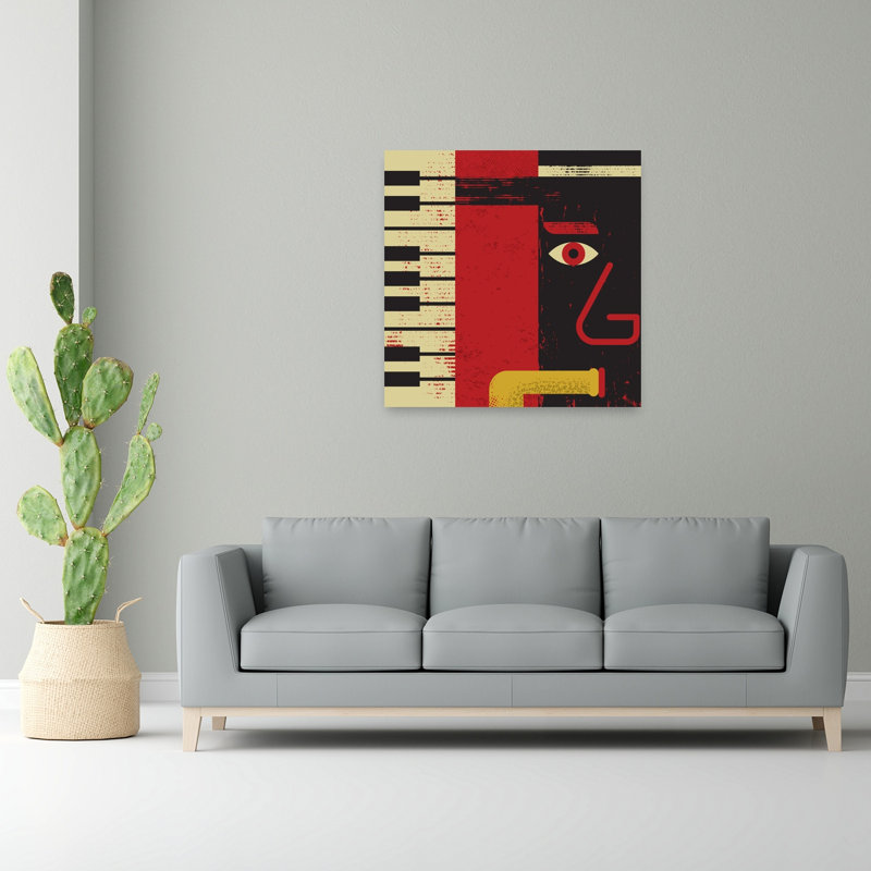 Jazz Piano Face Abstract Geometric Retro Wall Art Print 1 Piece Wrapped Canvas Wall Art, 121.92cm H x 121.92cm W
