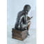 NIFAO Bronze Girl Reading Statue on Book Stack Library Sculpture Art 8" x 6" x 15"H