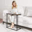 Table de bout industrielle en forme de C avec structure en métal, table basse compacte pour le salon, la chambre à coucher, le bureau et les petits espaces