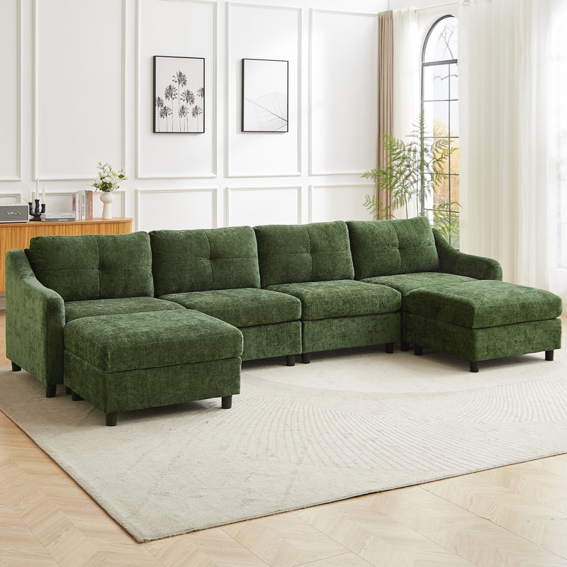 Modern Upholstered Arm Modular Storeable Sectional Sofa, Green
