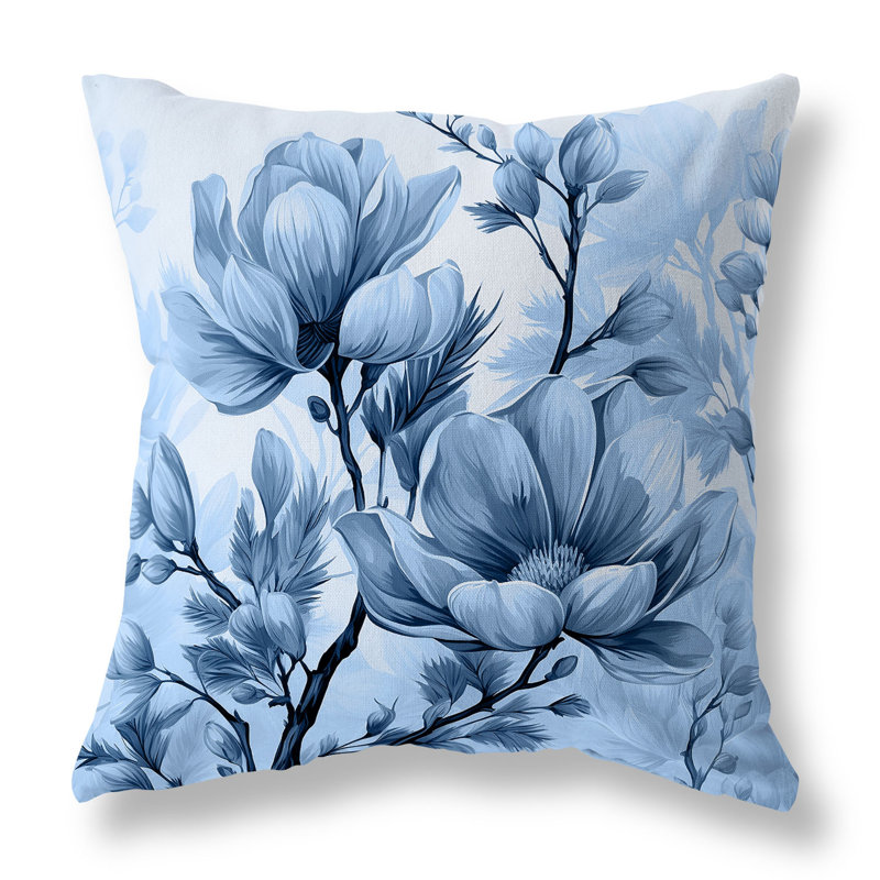 Coussin décoratif réversible intérieur / extérieur Zinnia Zest, H 16 po x l 16 po, Bleu