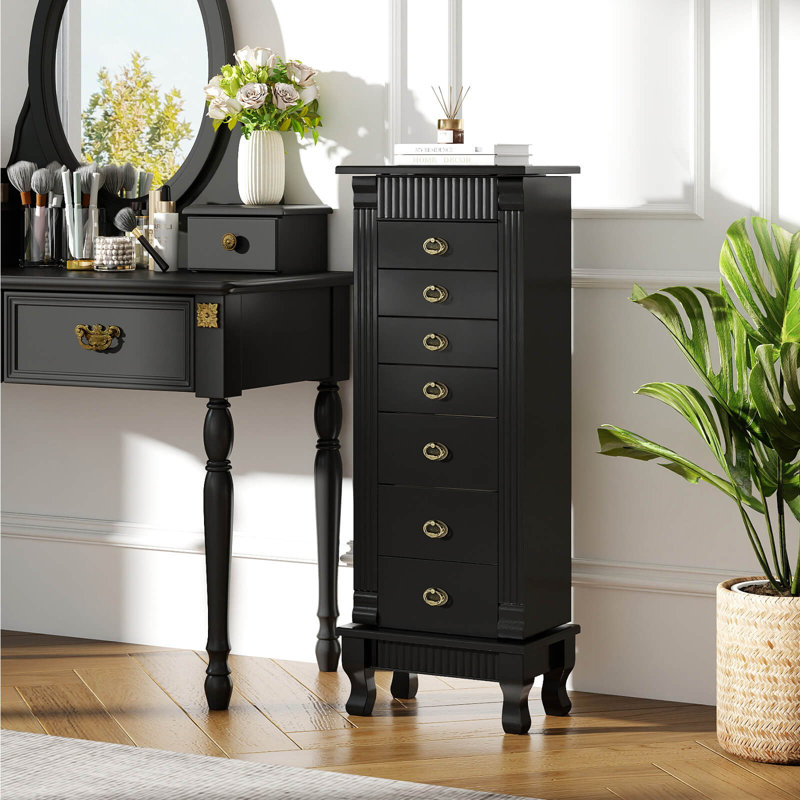 Armoire à bijoux avec rangement pour boîte et armoire, Noir