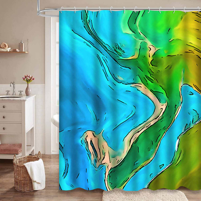 Rideau de douche psychédélique à motif abstrait aquarelle abstraite avec 12 crochets, L 72 po x l 72 po