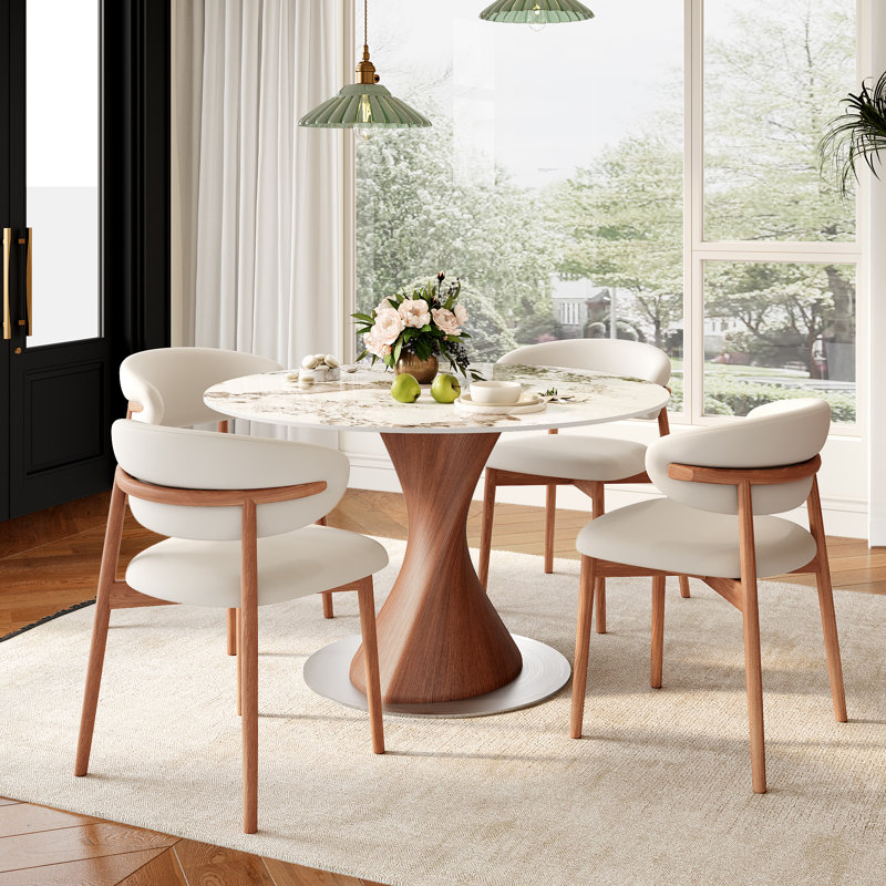 Table de salle à manger moderne avec plateau en pierre frittée et base en bois massif pour 2 à 4 personnes, Pandora
