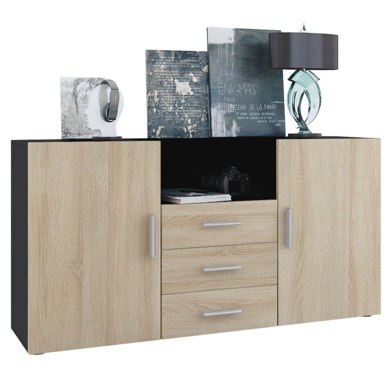 Sideboard Mccrary, Black (Matt)/Oak