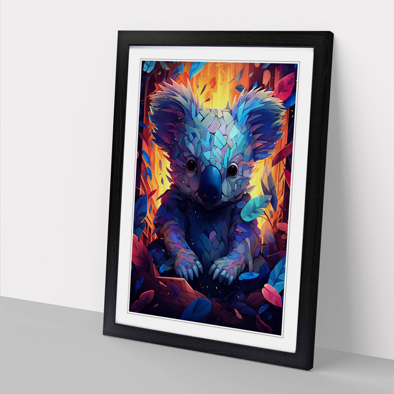 Koala Bear Futurism - Single Picture Frame Print on Wood, 64cm H x 46cm W x 2cm D, Black Framed