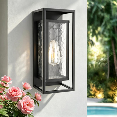 Applique murale d'extérieur 13,8 po H 13,8 po avec verre trempé transparent pour porche et garage