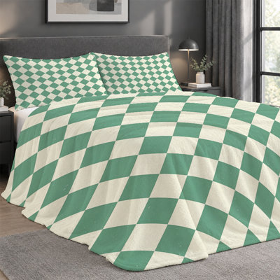 Ensemble de couverture légère en flanelle de qualité supérieure et 2 taies d'oreiller avec damier rétro rétro vert et blanc, ensemble de literie confortable ultra-douce et chaude pour toutes saisons, couverture 60 po x 80 po + 2 taies d'oreiller anti-boulochage et lavable à la machine (ensemble de 3 ))