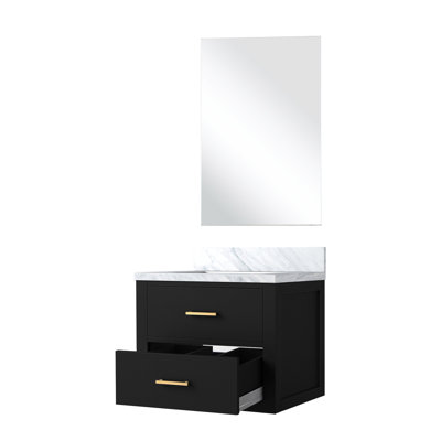 Meuble-lavabo noir avec comptoir en acrylique 18 po Miroir inclus - fermeture en douceur, cadre en bois massif, armoire simple en contreplaqué avec panneaux