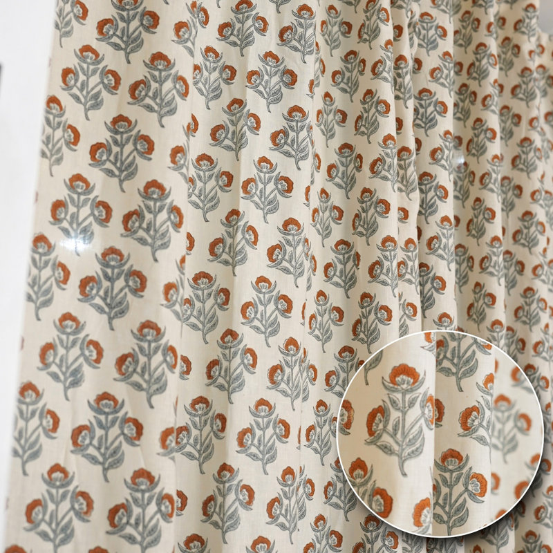 Fabdivine Artisan Block Print Curtain Coloured Linen Fabric with Ring Hanging Style - Bel Patr, 54" W x 102" L