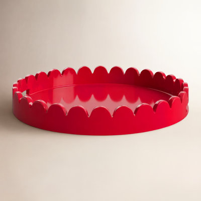 Hindley Hand-Crafted Round Scalloped Wood Tray