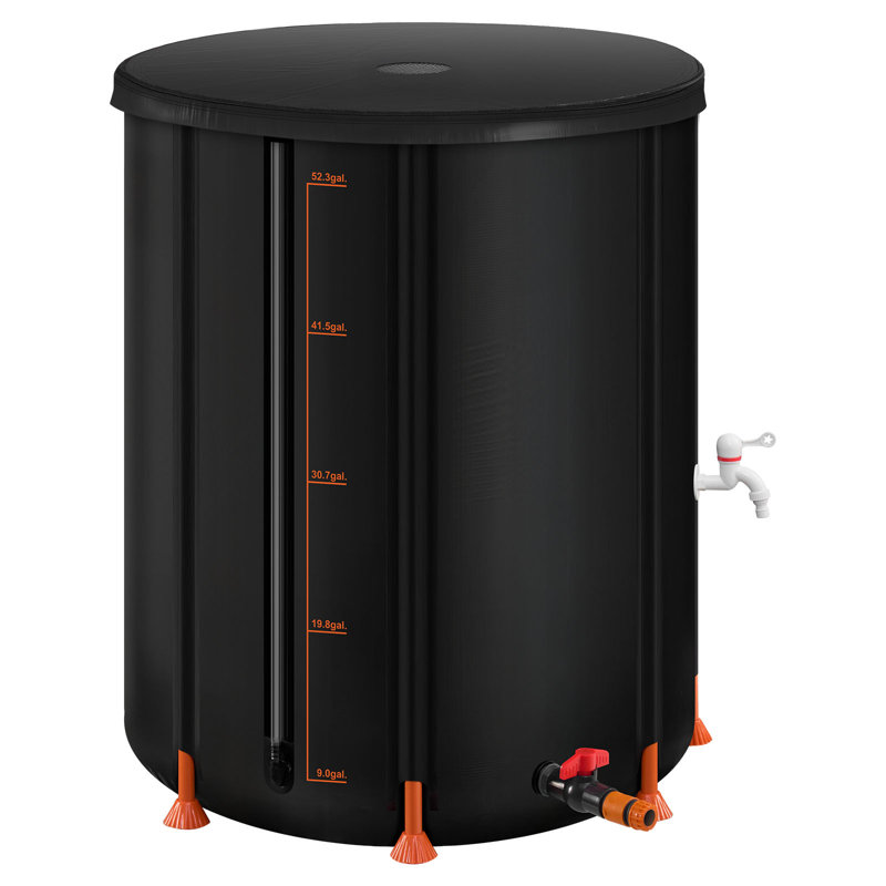 Baril de pluie pliable, baril de collecte d'eau de pluie portatif 53 gallons, système de collecte d'eau de pluie en PVC 1000D, réservoir d'eau de jardin avec ensemble de robinet et de trop-plein, noir