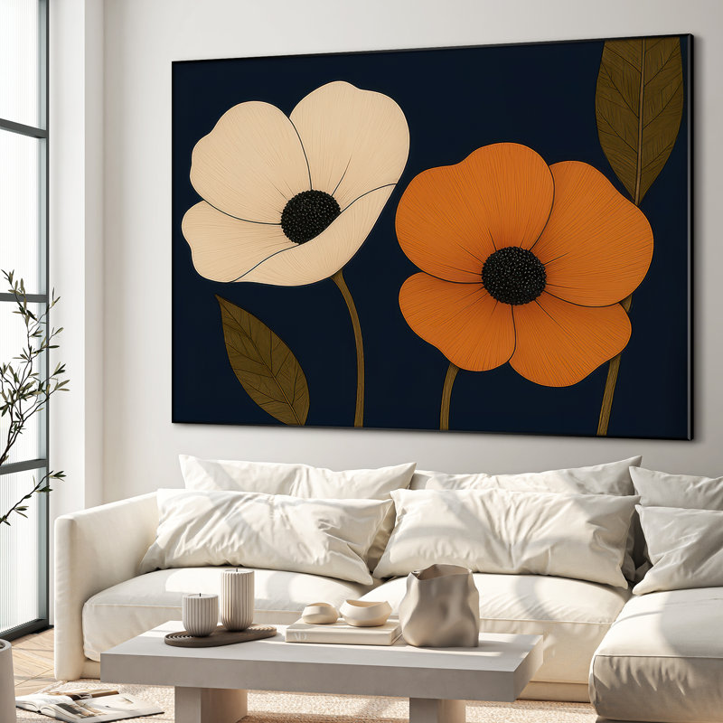 Extra Large Wall Art Fabric Print - Modern Neutral Abstract Flower for Contemporary Home Artwork Decor for Living Room or Bedroom - "Frame Assembly Required (Unfinished Frame)"