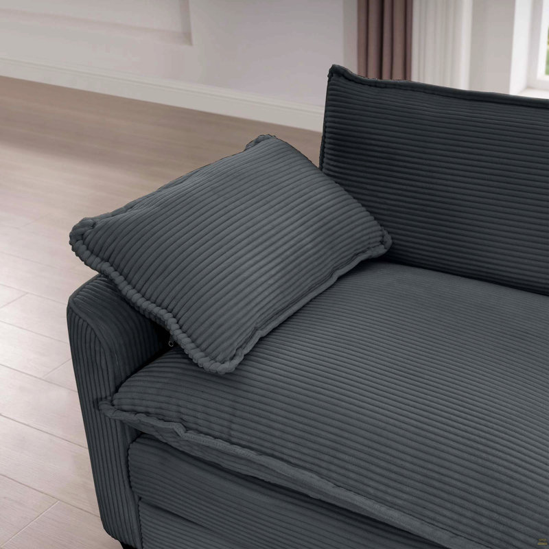 Canapé en velours côtelé, Gris, 33,85 po H x 149,6 po L x 34,25 po P, 4