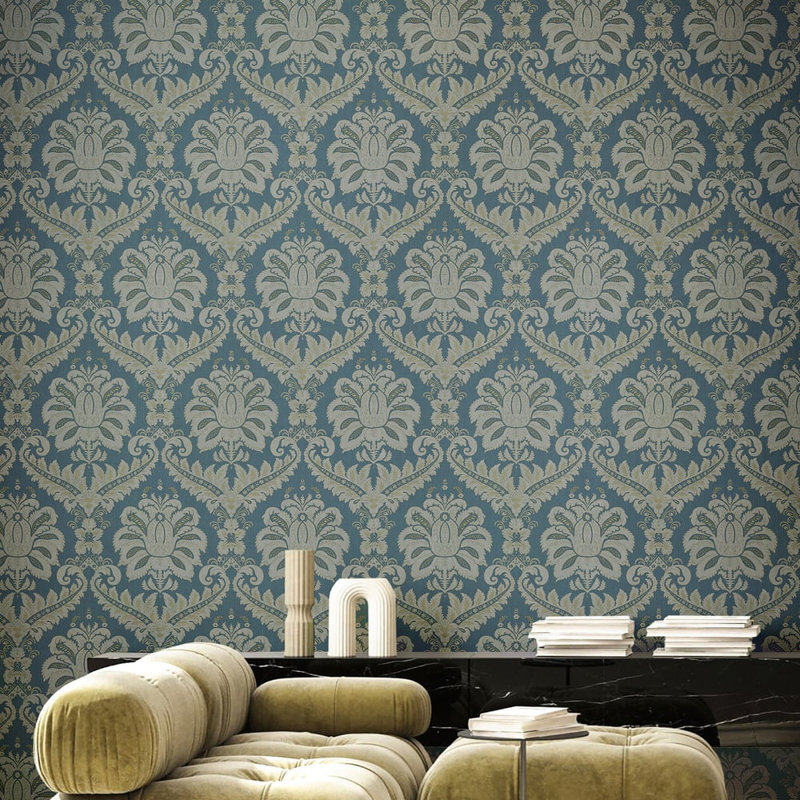 Ornamenta Collection Traditional Damask Wallpaper Roll, Green
