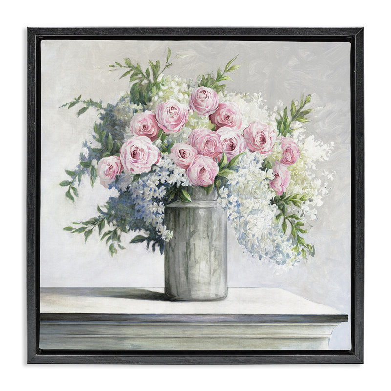 Doux roses roses, art mural encadré sur toile flottante par Dogwood, Cadre flottant noir de jais, H 18 po x l 18 po