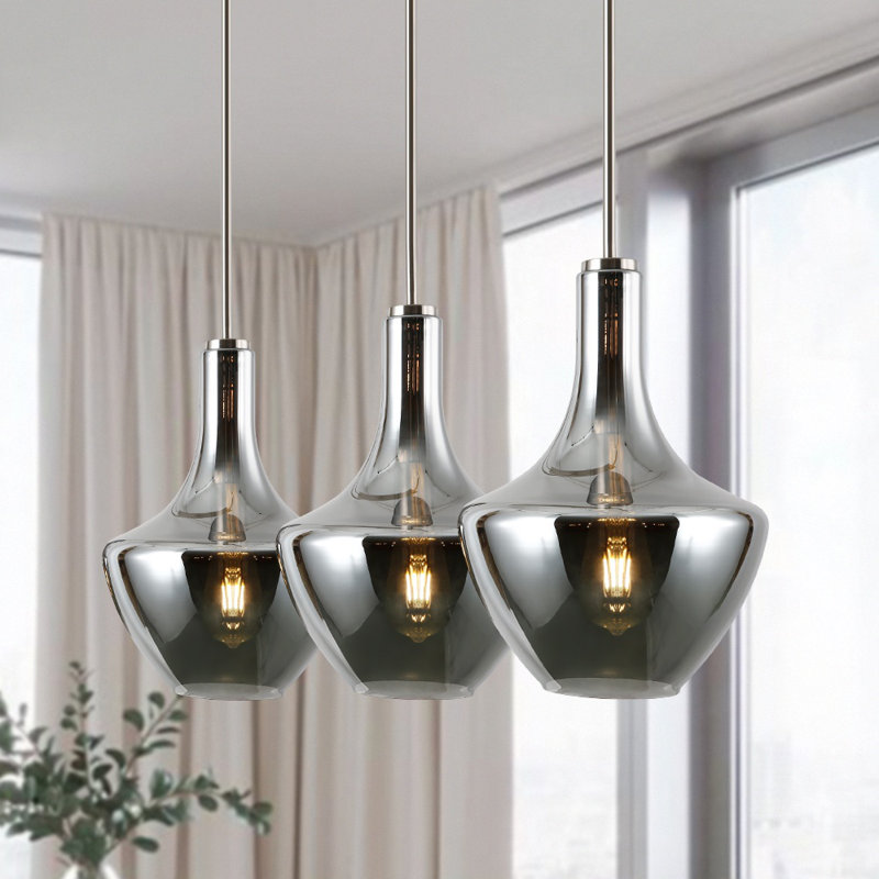Cammie 3 - Light Kitchen Island Pendant, Smokey, Satin Nickel