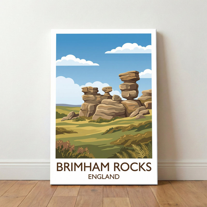 Brimham Rocks, England - Romantic Travel Poster Of North Yorkshire's Sculpted Tors. Giclee Print On Wrapped Canvas. Wall Art, Home Decor - Natural Landmarks, England - Wrapped Canvas Print