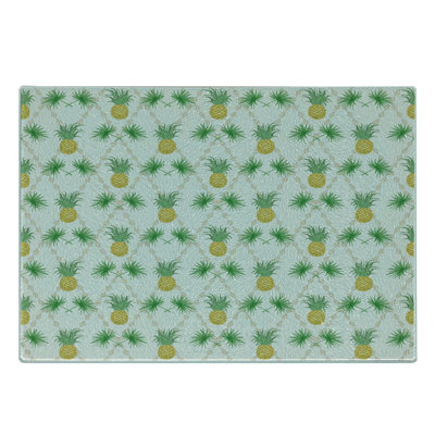 Ambesonne Tropical Tempered Glass Cutting Board Palm Tree Pineapples Multicolor