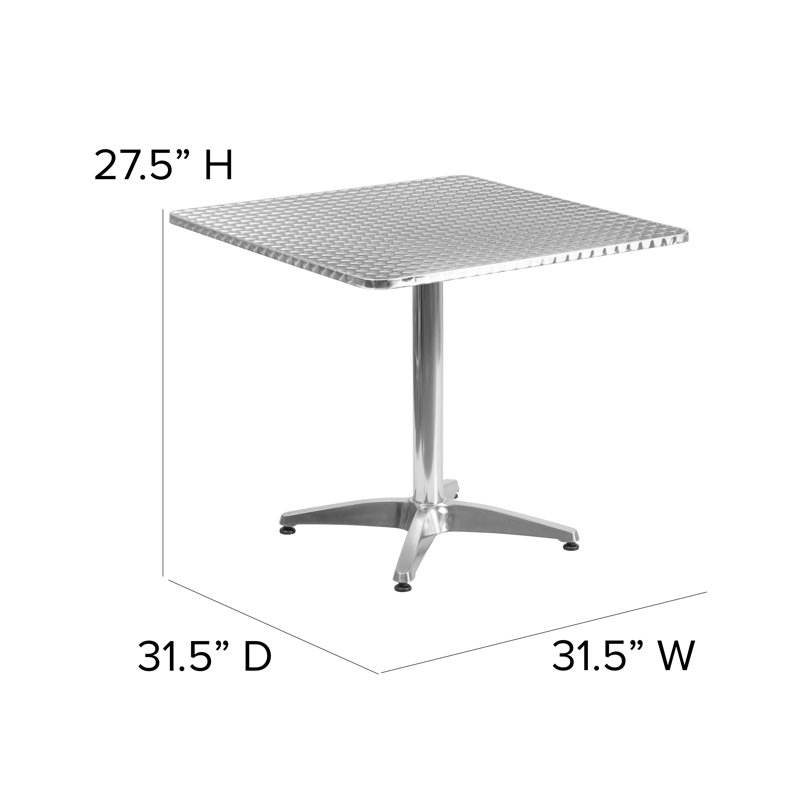 Siward Square Aluminum Smooth Top Indoor-Outdoor Table with Base, 27.5" H x 31.5" W x 31.5" D, Gray