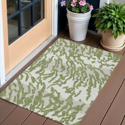 Tapis intérieur lavable à motif animal 3 pi x 5 pi vert et gris ivoire
