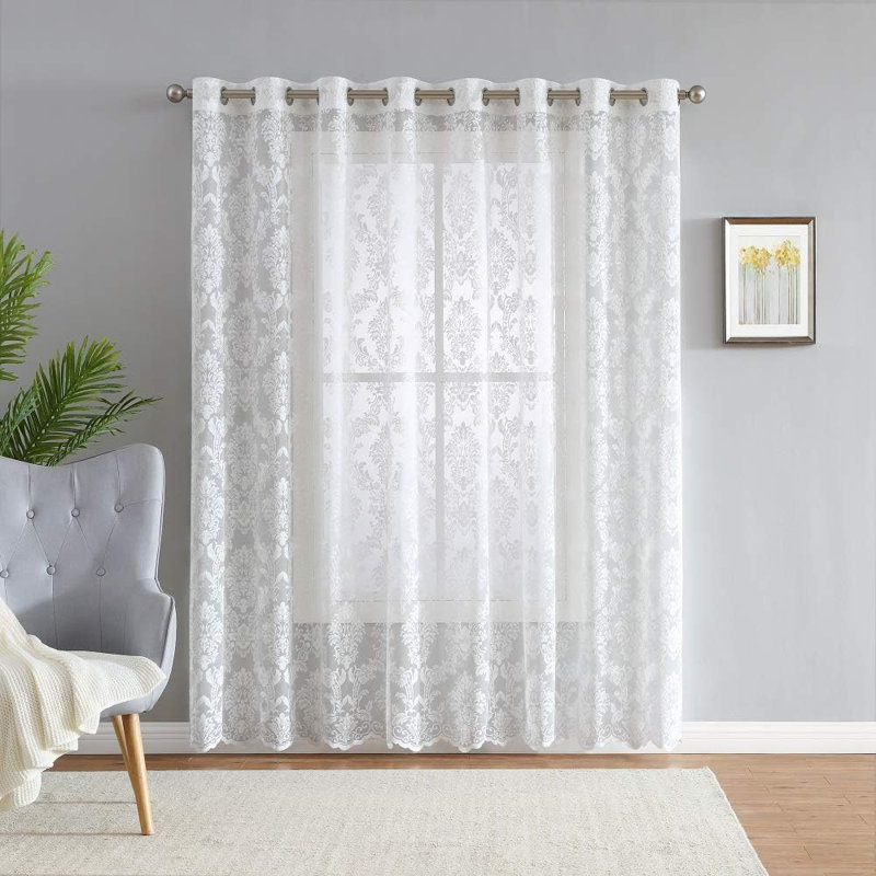 Lisa Lace Sheer Single Curtain Panel, 102" W x 84" L, Ivory