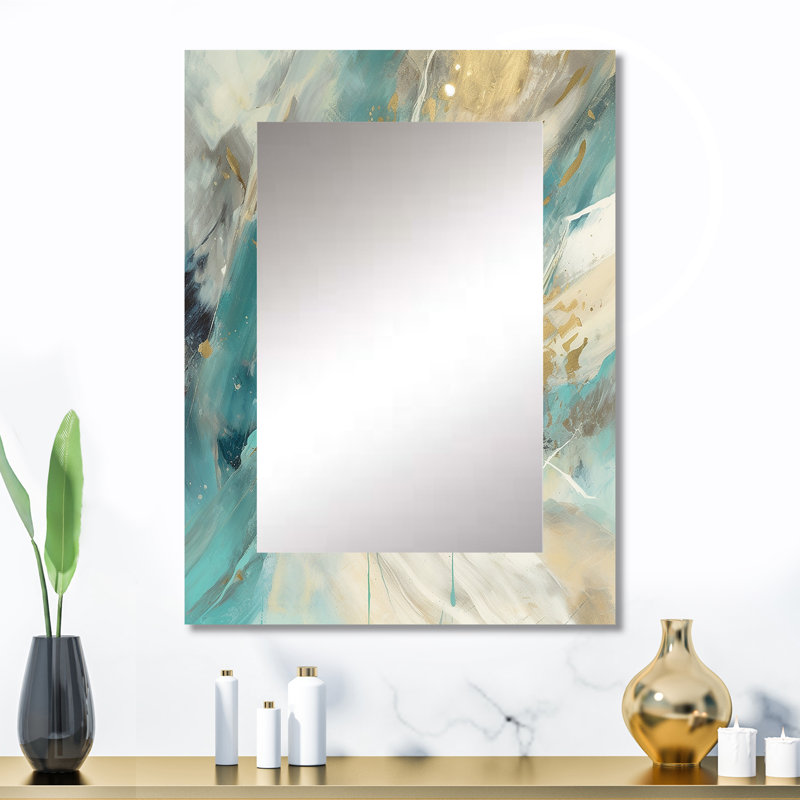 Turquoise Serendipity, peinture abstraite II, grand miroir mural, 32 po x 24 po