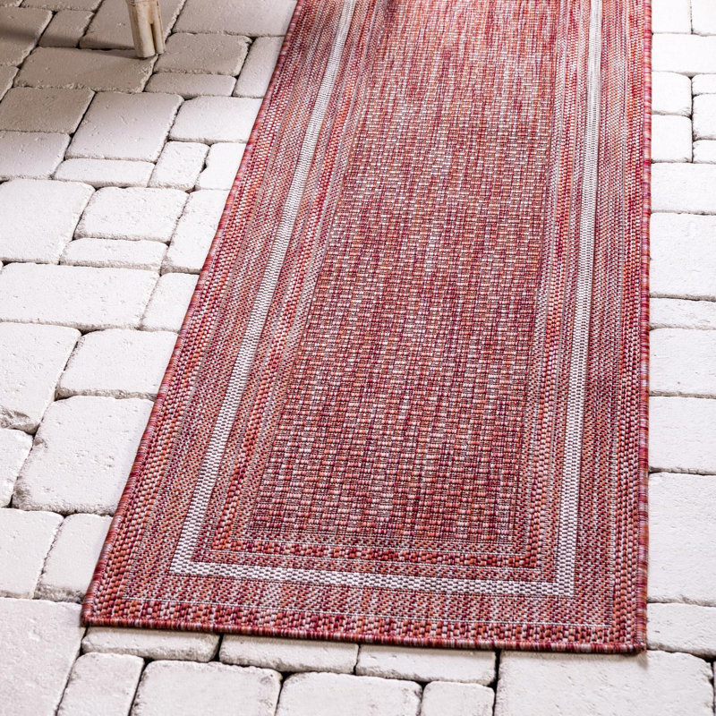 Tapis rouge rouille intérieur / extérieur Reyhan, Tapis de couloir 2 pi x 8 pi, Rouge