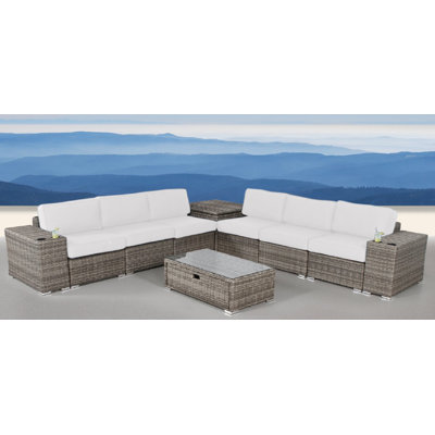 Ensemble de conversation pour 6 personnes avec coussins Sunbrella en osier Wenlock