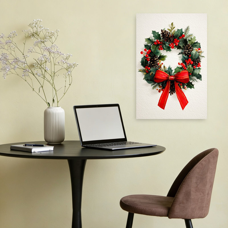 Festive Christmas Wreath Classic Traditional Abstract Winter Landscape Wall Art Print 1 Piece Wrapped Canvas Wall Art