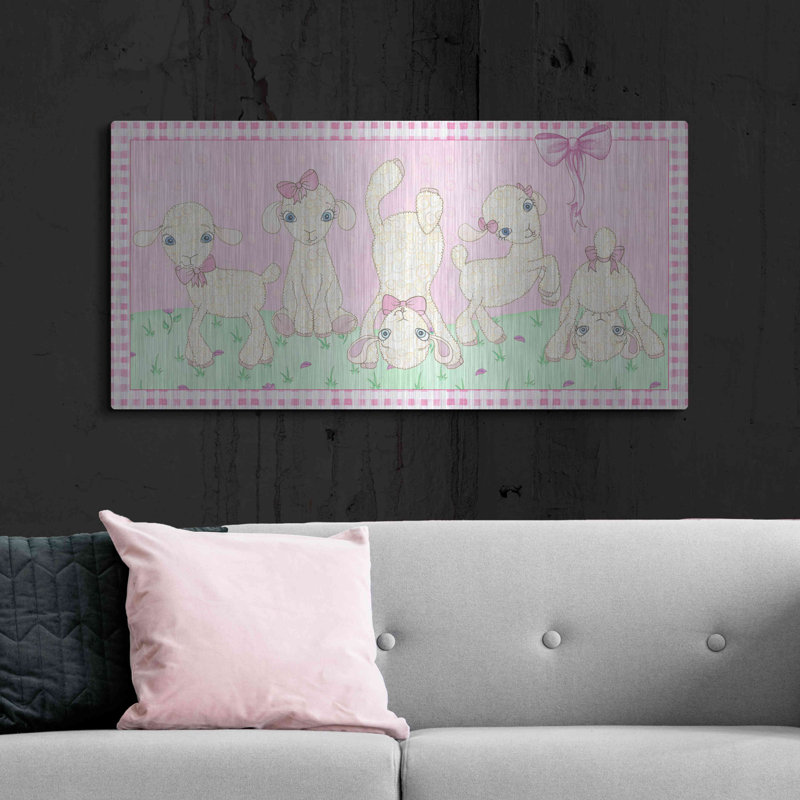 Art mural en métal «Baby Shower Pink Lambs» par Elyse DeNeige, H 12 po x l 24 po