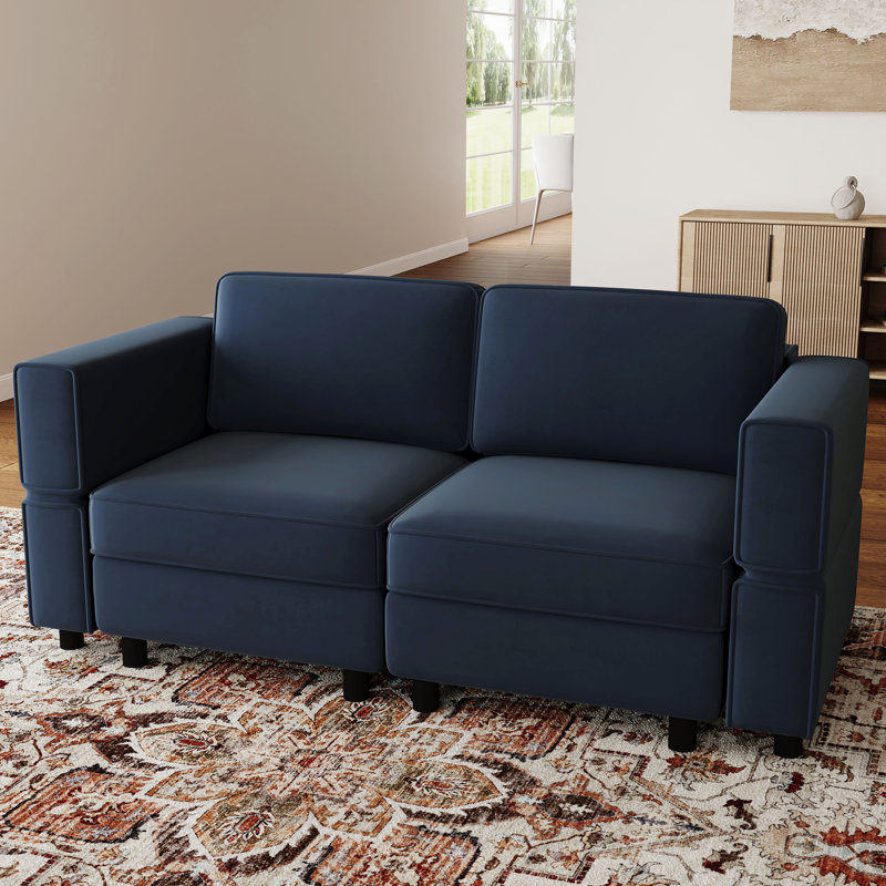 Elda Small Sofa Loveseat Couch Apartment Sofa Hallway Sofa With Storage Space, Blue Velvet