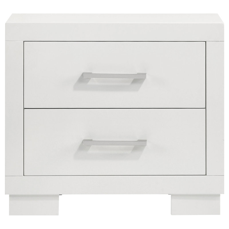 Table de chevet rectangulaire 2 tiroirs blanc cuivre avec poignées barre