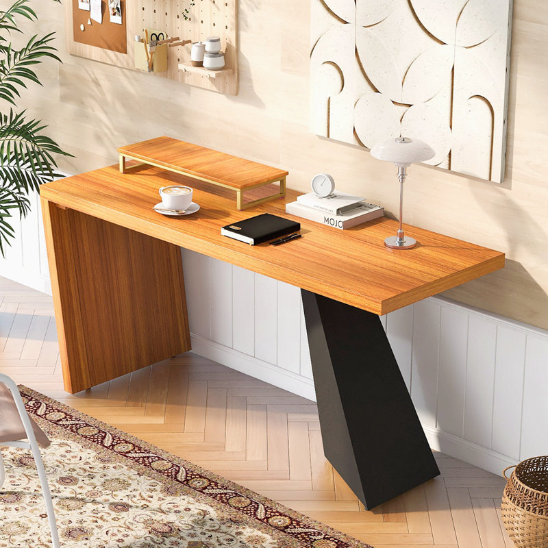 Bureau de direction moderne de 63 po, bureau d'écriture en bois industriel rustique, bureau d'étude avec support pour écran, bureau d'ordinateur rectangulaire pour bureau à domicile, salon, teck