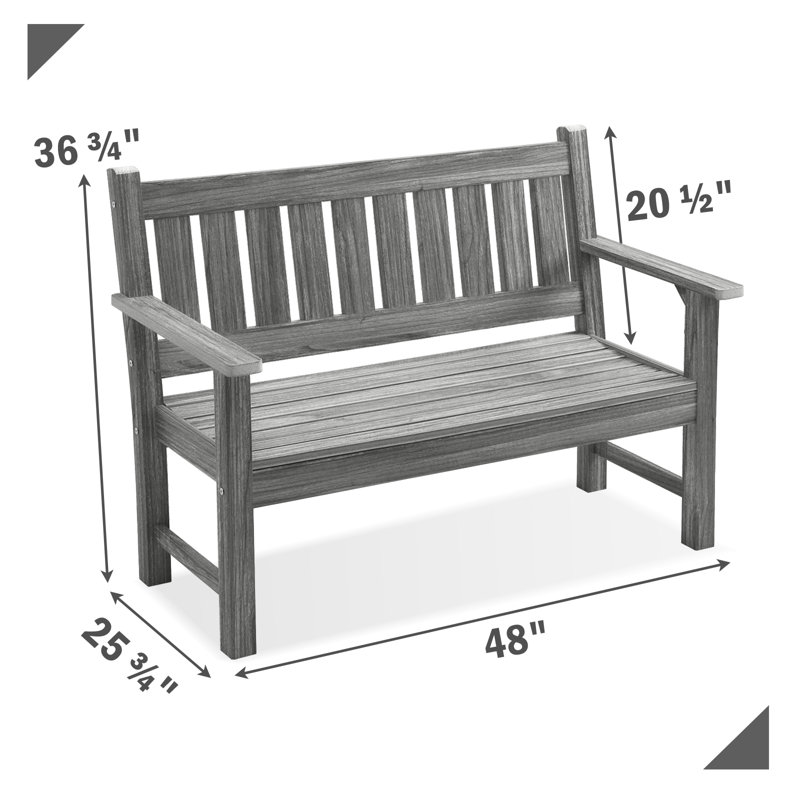 Banc d'extérieur, banc de jardin pour 2 personnes, banc de patio en bois, Gris clair