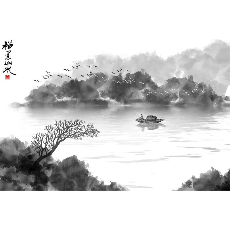 Grandes peintures murales murales pour chambre à coucher traditionnelle chinoise Chanyishanshui, L 66 po x L 96 po