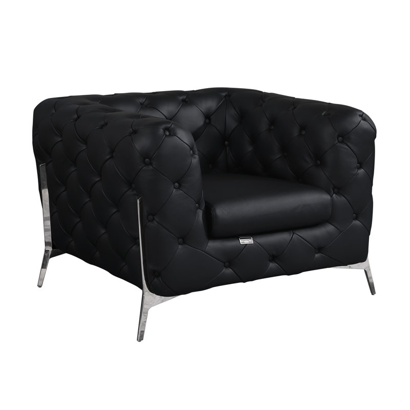 Chaise en cuir grainé Ehrika, Cuir véritable noir