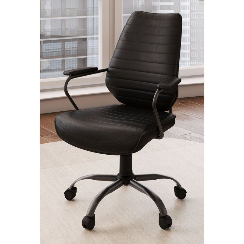 Chaise de travail en cuir véritable Dagenham, Noir, Noir onyx