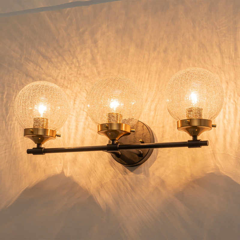 Éclairage pour meuble-lavabo en verre craquelé - 3 lumières noir mat et doré, direction réglable, luminaire à intensité variable E26
