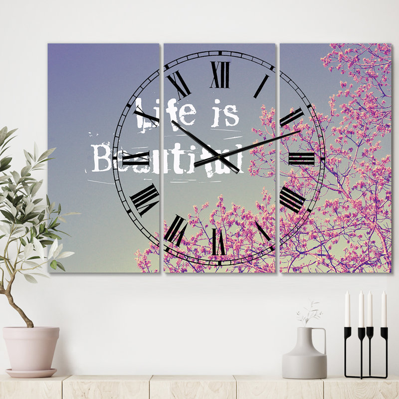 Life Is Beautiful - Horloge murale surdimensionnée 3 panneaux Cottage