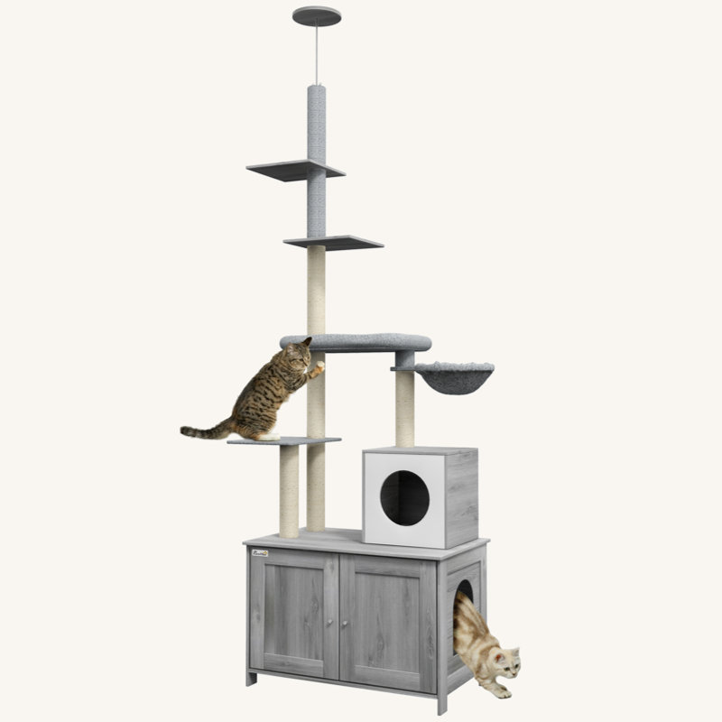 Gray Sisal 2-in-1 Cat Tree with Litter Box Enclosure