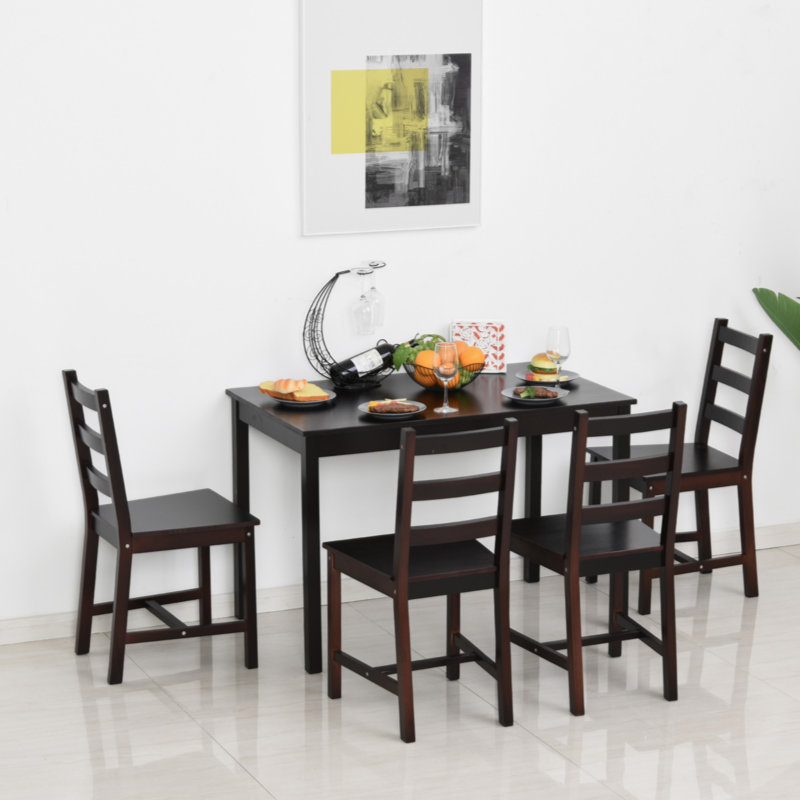 Ensemble de table de salle à manger 5 pièces HOMcom, table de cuisine en bois et chaises pour coin-repas, coin-repas, brun châtaignier