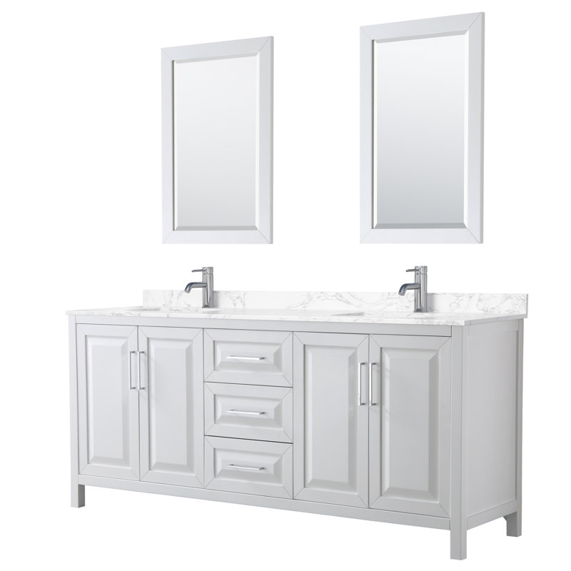 Daria 80'' W Double Vanity, Polished Chrome, Carrara Cultured Marble, White