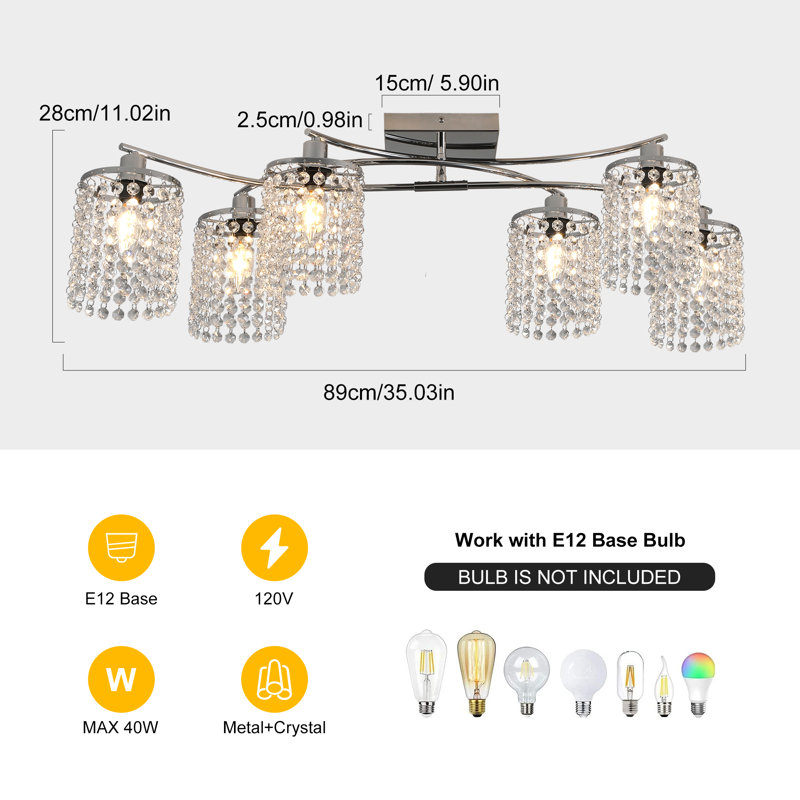 Elegant Chrome Crystal 35" Flush Mount Ceiling Light