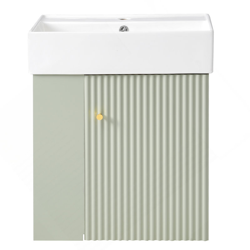 Meuble-lavabo flottant moderne de 21,6 po avec lavabo en céramique - parfait pour les petites salles de bain, rangement à gauche