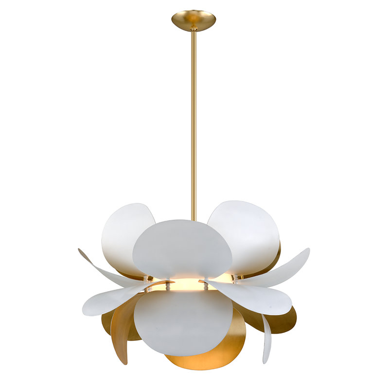 Lustre 1 lumière Ginger, Combo feuille d'or / blanc doux, H 22,5 po x l 34 po x P 34 po