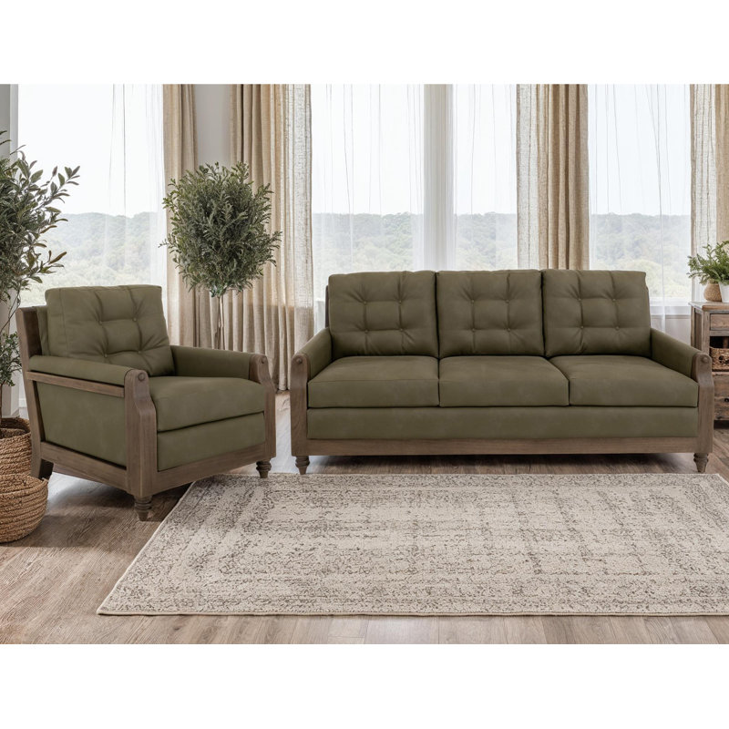 Wooden Frame & Base, Sofa, Green